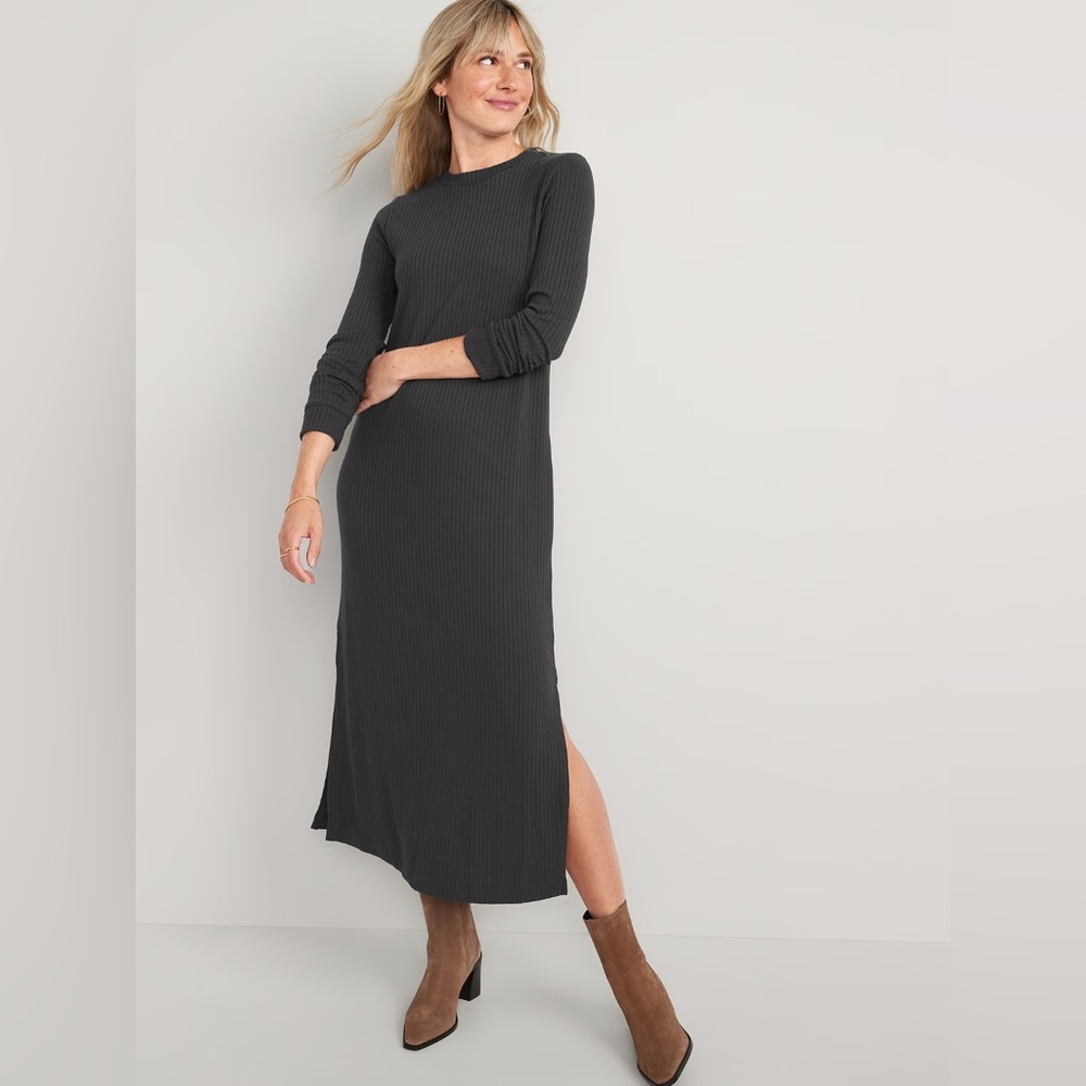 Old Navy Rib-Knit Maxi Shift Dress Gray Panther PM Medium Petite